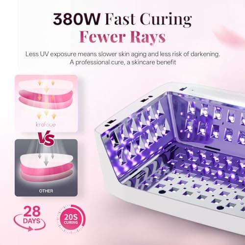 krofaue 380W Fast Curing UV Nail Lamp with Auto Sensor Professional Cordless UV Light for Gel Nails with Detachable Arm Rest, 6 Timers UV/LED Nail Dryer for Nail Salon and Home DIY - Thumbnail 2