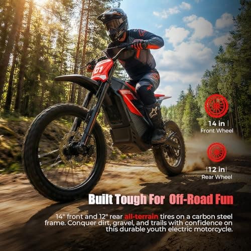 MEGAWHEELS Electric Dirt Bike Electric Motorcycle for Adults Teens, 48V 26Ah Removable Battery 3550W Peak Motor 40MPH 53 Mile Range, Full Suspension Dual Hydraulic Brakes Off-Road E Dirtbike Age 13+ - Thumbnail 2