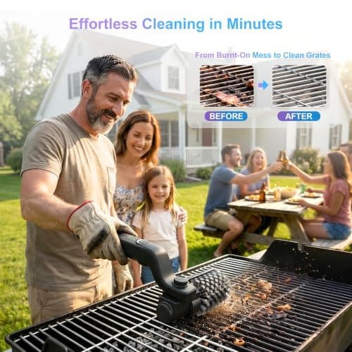 Electric Grill Brush, 20kg High Torque BBQ Cleaner with 3 Speed Modes, Reinforced Steel Bristle Scrubber, Type-C Rechargeable, Safe for Cast Iron & Porcelain Grates - Thumbnail 2
