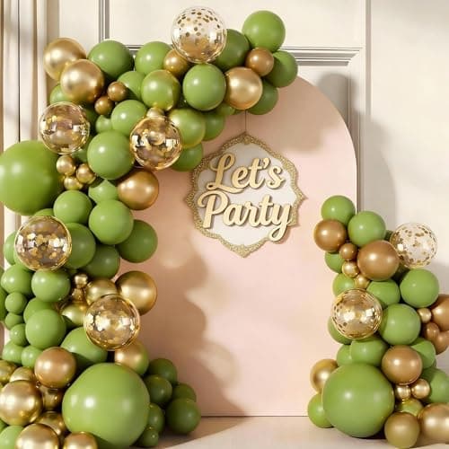 Olive Green Gold Balloon Garland Arch Kit, 160pcs Olive Green Gold Confetti Balloons for Birthday Wedding Bridal Shower Baby Shower Bachelorette Party Decorations - Image 1