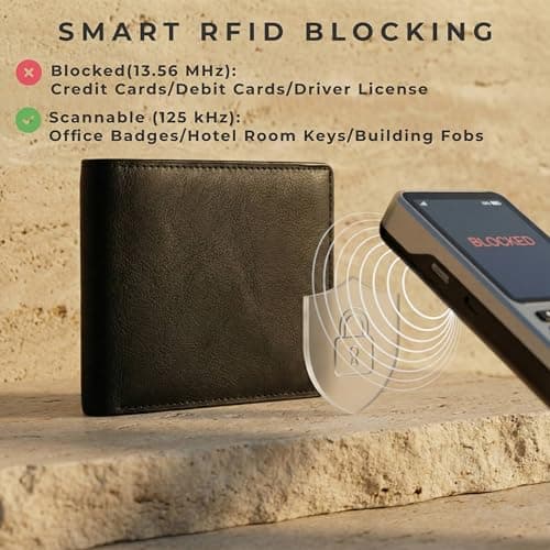 Kamhohk Billfold Wallet for Men: RFID Blocking Genuine Leather Slim Bifold, 12 Card Slots & 2 ID Windows with Gift Box, Black - Thumbnail 6
