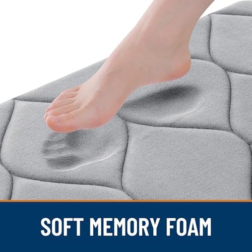 Smiry Memory Foam Bath Mat 30''x20'', Ultra Soft Non-Slip Bathroom Rug, Plush Water Absorbent Quick Dry and Machine Washable Floor Mat for Shower, Tub & Home Decor, Grey - Thumbnail 2