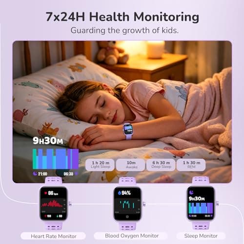 ENOMIR Kids Smart Watch for Boys Girls, Kids Watch with Health Monitor, Activities Track & Pedometer, Long-Lasting Digital Watches with Caring Reminders & Puzzle Games, Gifts for Child Teen-Purple - Thumbnail 2