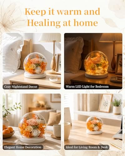 Nysunten Forever Preserved Flowers Decoration in Clear Glass Dome, Long Lasting Flowers Gift for Her, Forever Rose Gift for Mother’s Day Valentine’s Day (Champagne) - Thumbnail 4