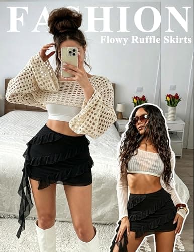 Avidlove Black Mini Skirts for Women Sexy Rave Skirt Flowy Going Out Skirt Layered Asymmetrical Short Skirts Black XL - Thumbnail 5