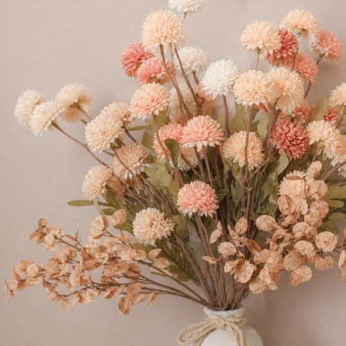 ZMTECH Artificial Flowers for Vase - Mixed Pink Silk Mums 12 Long Stems with Eucalyptus, Faux Flowers Home Decor, Fake Chrysanthemum Pom Pom Stems, Spring Fall Centerpiec(Without Vase) - Thumbnail 3