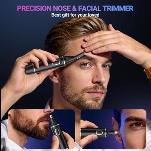 AREYZIN Nose Hair Trimmer for Men,Rechargeable Ear and Nose Trimmer,2026 Professional 2 in 1 Painless Eyebrow & Facial Hair Trimmer with IPX7 Waterproof Dual Edge Blades (Black) - Thumbnail 2