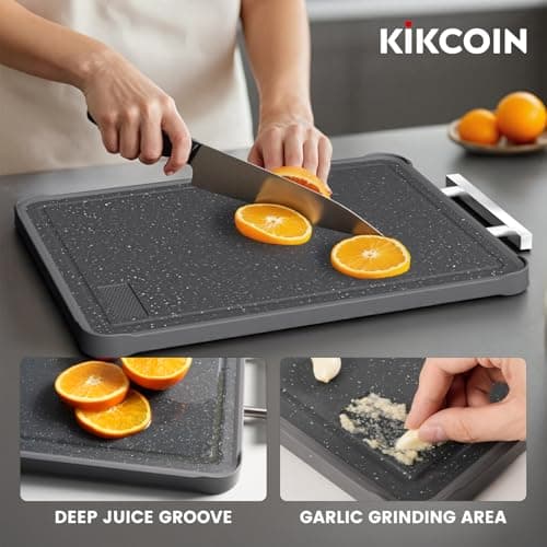 Kikcoin 17"×11" 304 Stainless Steel Cutting Boards for Kitchen, Dishwasher Safe Food Grade PP Double Sided Cutting Board, Extra Large Non-Toxic Chopping Board for Meat, Cheese & Charcuterie, Black - Thumbnail 4