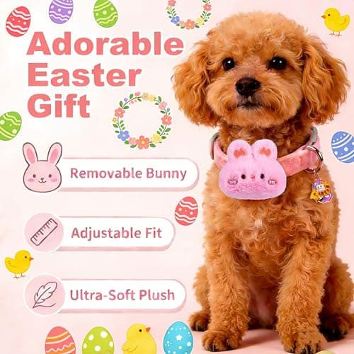 Cute Easter Dog Collar for Puppy Small Medium Large Dogs with Removable Bunny/Rabbit, Pink Girl Dog Collar for Easter, Birthday, Wedding, Daily Wear and Photoshoots (Easter, M: for Medium Dog) - Thumbnail 2