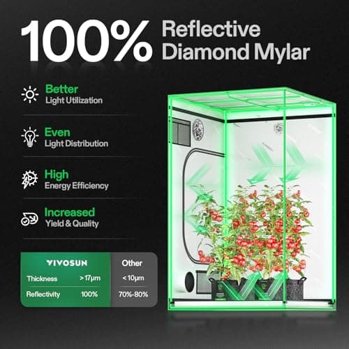 VIVOSUN S448 4x4 Grow Tent, 48"x48"x80" High Reflective Mylar Grow Tents with Observation Window and Floor Tray for Hydroponics Indoor Plant Tents for VS4000/VSF4300 - Thumbnail 2
