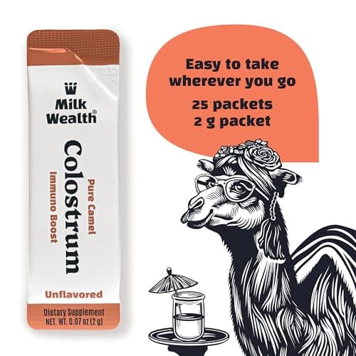 Milk Wealth™ Camel Colostrum Powder 50g | Immune Support Supplement | Gut Health | Unflavored | No Additives | 25 Single-Serve Packets (2g Each) - Thumbnail 2