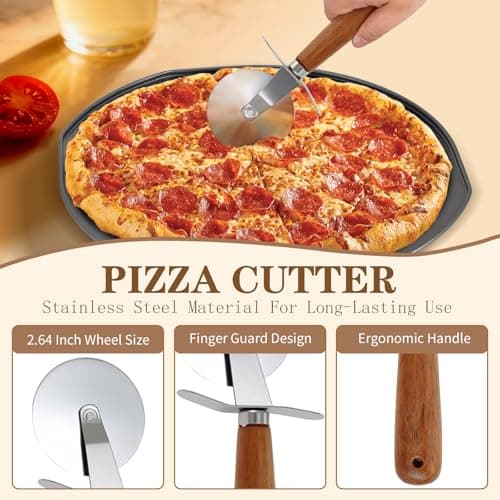 Bestdin 5Pcs Pizza Pan Set - 12 inch Pizza Pan with Holes, Non-stick, Pizza Oven Accessories with 2 Carbon Steel Round Pans, Pizza Cutter and 2 Gloves, Dishwasher Safe - Thumbnail 6