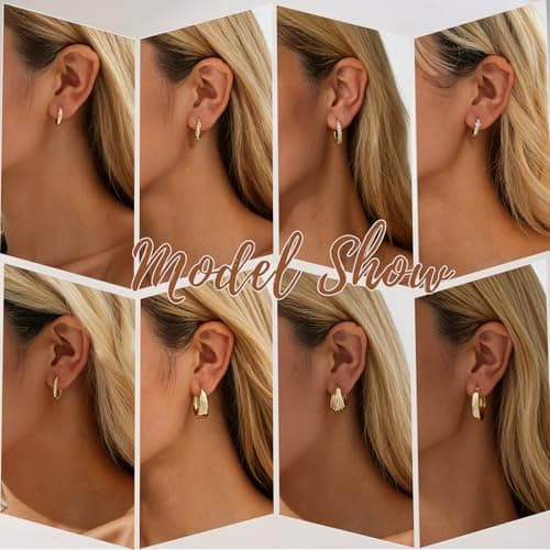 Small Gold Hoop Earrings Set for Women, 14K Gold Plated Dainty CZ Huggie Hoop Earring Sets for Multiple Piercing, Cartilage Earring Stacks Jewelry Gift - Thumbnail 6