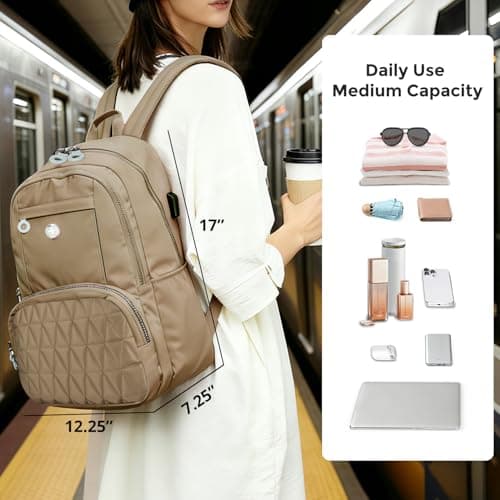 Swissdigital Design Backpack for Women, 15.6 inch Laptop College Khaki Medium Simple Modern Backpacks for School with USB Charging Port for Womens Girls | SD1711-75 - Thumbnail 2