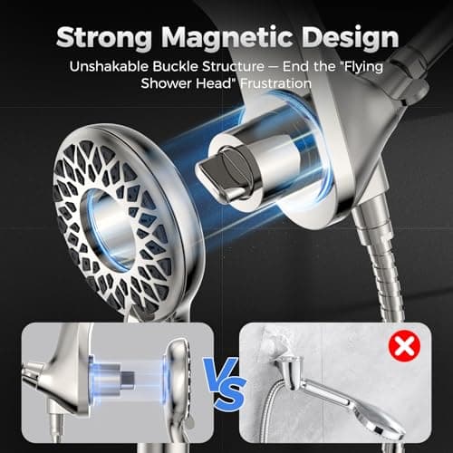 Newfinde High Pressure Rain Shower Head with Handheld Spray Combo: Detachable Dual Shower Head with 10 Sprays Modes - Upgrade Knob Spray Mode Selector and Magnetic Guidance Docking System - Thumbnail 4