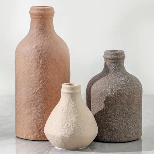 Ceramic Vase Set of 3, Vases Home Decor, Decorative Vases for Table, Boho Flower Vase Modern Neutral Vases for Room Decor, Table, Mantel,Entryway Living Room Kitchen Bedroom Bathroom - Brown - Image 1
