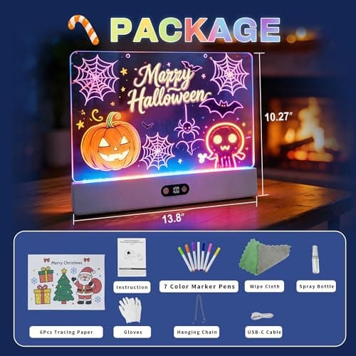 16" LED Drawing Board for Kids, Rechargeable Neon Light Up Drawing Board, Glow Doodle Board, LED Note Board, Dry Erase Board, 8 Markers, Birthday Gifts for Kids Teens Boys Girls - Thumbnail 3