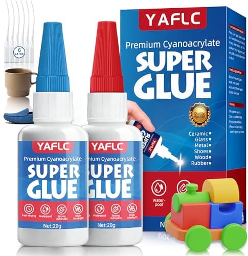 YAFLC Super Glue All Purpose, Superglue for Ceramic, Super Glue Cyanoacrylate Adhesive for Plastic, Metal, Wood, Shoe, Rubber, Rhinestone, Glass, Crafts DIY 40g