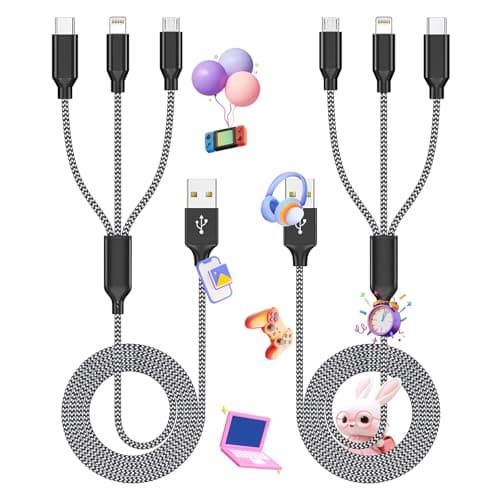 Firsting Multi Charging Cable,(2Pack 4FT) 3 in 1 Charging Cable for Multiple Devices, Nylon Braided Universal Charger Phone Charger Cord with Type-C,Micro USB,IP Port for iPhone16/15 Series/Phone&Pad - Image 1