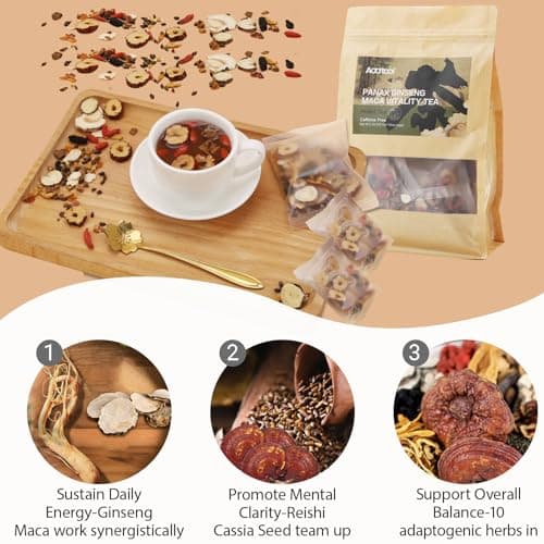 Addtool Maca Ginseng Power Blend Tea，Ginseng-Infused ten Treasure Kidney Tea , for Women & Men。with,Reishi Red Date Wolfberry Mulberry Cassia seed，Premium (180 grams / 15 packs) Each tea bag can be steeped multipletimes. - Thumbnail 3