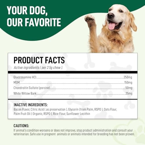 My Dog Sanctuary 120 Chews Hip and Joint Supplement for Dogs - Glucosamine, Chondroitin & MSM,Dog Joint Supplement - Mobility, Flexibility & Cartilage Support - Bacon Flavor - Thumbnail 4
