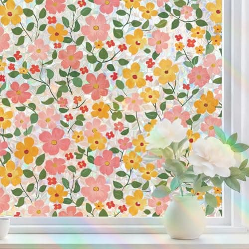 Tymina Window Privacy Film, Stained Glass Window Film Decorative Window Clings, Sun Blocking Stickers UV Heat Blocking Rainbow Window Film for Glass Doors, Bedroom Windows (Pink, 17.7"×78.7") - Image 1