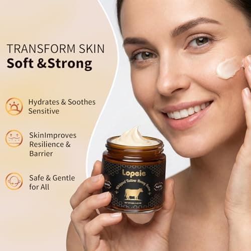 Lopeie Upgraded Organic Beef Tallow for Skin & Face – Whipped Grass-Fed Tallow and Honey Balm for Dry, Sensitive Skin, Natural Hydrating Face Moisturizer with Raw Honey (Lavender) - Thumbnail 3