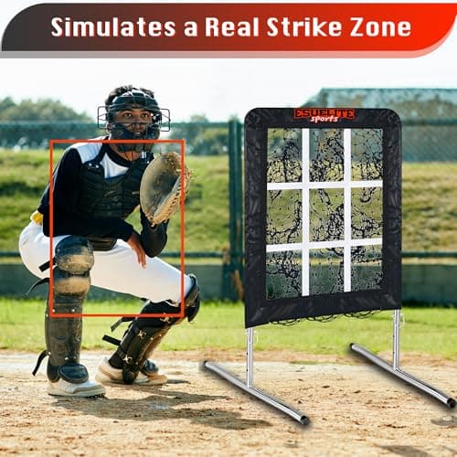 9 Hole Pitching Net with Strike Zone, Baseball Pitching Target, Softball Pitching Net, Portable Pitcher Training Equipment Height Adjustable（Silver） - Thumbnail 5