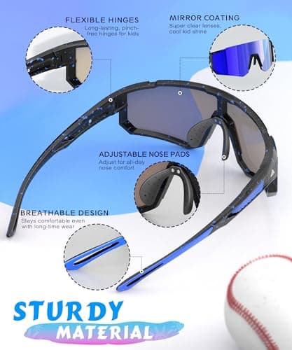 QALLY 3 Pack Kids Sunglasses Youth Baseball Sunglasses for Boys Girls Age 4-14, Cycling Softball Running UV400 Protection Sports - Thumbnail 5
