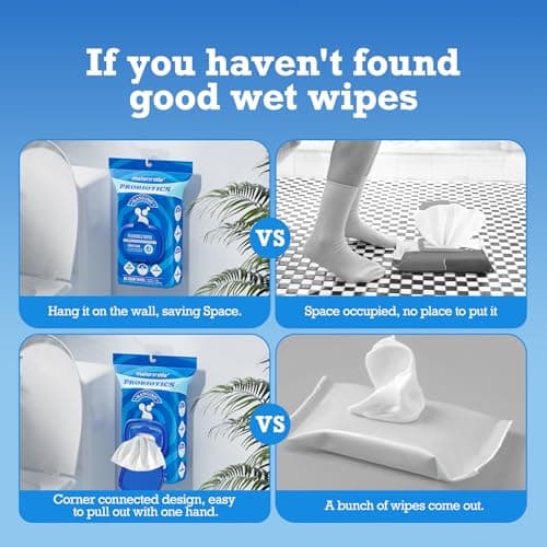 matern'ella Hanging Flushable Wipes Unscented Extra Large Corner-Connected Wet Wipes Adult Plant Based Fibers with Probiotics Alcohol Free Sewer Safe Butt Wipe Travel 3 Packs of 80 Wipes - Thumbnail 5