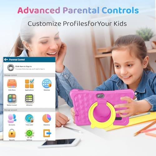 aiprotablet Kids Tablet, 7 inch Android Tablet for Kids, 6GB+32GB 1TB Expand, Quad-Core Toddler Tablets with Case, BT, WiFi, Parental Control, Games, Dual Camera (Pink) - Thumbnail 4