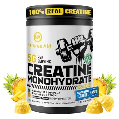 Natures Aid NSF Certified Creatine Gummy 5g - Creatine Monohydrate Gummies – Pre-Workout Energy & Muscle Growth Support for Men & Women | Pineapple Electrolyte Gummies (135 Count) - Image 1