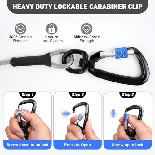 Libbipaw Dog Tie Out Cable 25FT Heavy Duty Chew Proof, Tangle-Free Runner with 360° Swivels & Locking Clip for Large Dogs Up to 250LBS - Rust Proof Leash for Yard, Camping, Outside (Silver 25FT) - Thumbnail 3