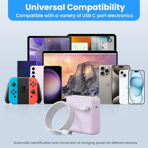 Kioson Mac Book Pro Charger - 120W USB C Charger Fast Charger, Compact Laptop Charger Adapter Compatible with USB C Port MacBook Pro/Air, iPad Pro, Samsung Galaxy and All USB-C Devices (Light Purple) - Thumbnail 5