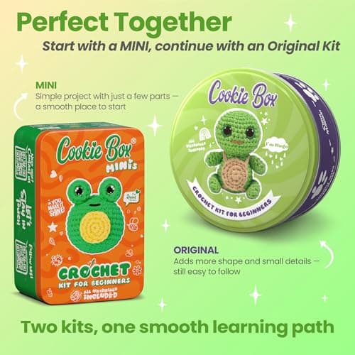 Cookie Box MINIs Crochet Kit for Beginners – Gift Set to Make Frog Ribbit Amigurumi Plushie – Easy DIY Crochet & Knitting Starter Kit with Printed Instructions & Step-by-Step Video Tutorial - Thumbnail 5