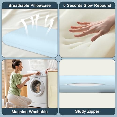 Comforshare Home Blue Memory Foam Pillows Cervical Pillow for Neck Pain Relief, Side Sleeper Bed Pillows for Side Back Stomach Sleepers, 1 Pack - Thumbnail 2