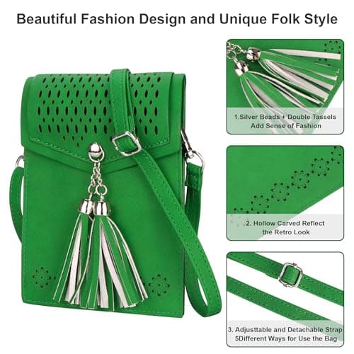 seOSTO Womens Small Crossbody Bag, Tassel Cell Phone Purse Holder Wallet, Purses Gifts for Teen Girls - Thumbnail 4