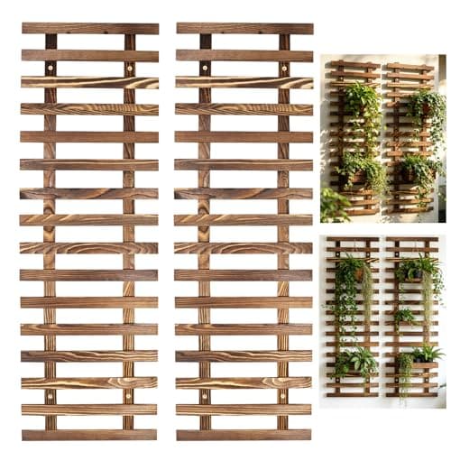 2 Pcs Wall Planter for Indoor Outdoor Plants - Wooden Wall Amounted Plant Holder for Hanging Pots, Vertical Pack Wood Garden Trellis for Climbing Plants Orchid Ivy Vine Rose Patio Home Decor, 35.43" - Image 1