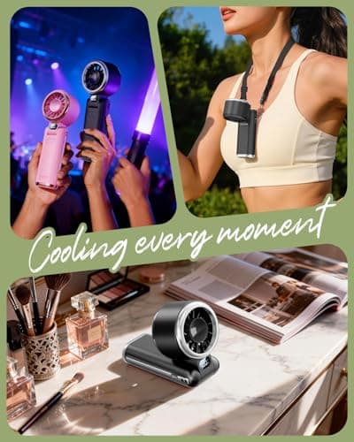 SWEETFULL Portable Handheld Turbo Fan - Portable Fans Rechargeable, 5000mAh, 180° Adjustable, 5 Speed Wind, Digital Display Electric Personal Hand Fan Quiet, Travel Essentials, Beach Vacation (Black) - Thumbnail 6