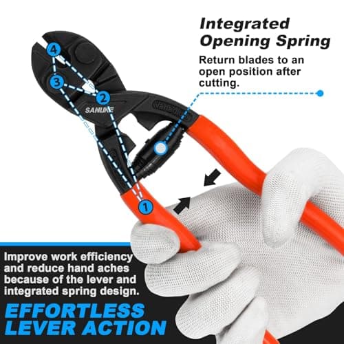 Sanuke 8-inch Mini Bolt Cutter with Recess and Spring, Heavy Duty Bolt Cutter with Security Lock, Ergonomic Handle, CR-V Steel Blade for Wire, Cables, Small Screws - Thumbnail 5