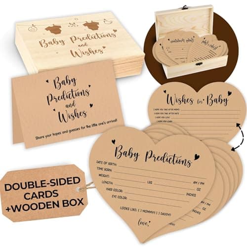 WOODAMORE Baby Prediction Cards For Baby Shower Decorations - Rustic Baby Predictions And Advice Cards, Wishes For Baby Cards For Baby Shower Games, Gender Neutral Baby Shower Advice Cards With Box - Image 1