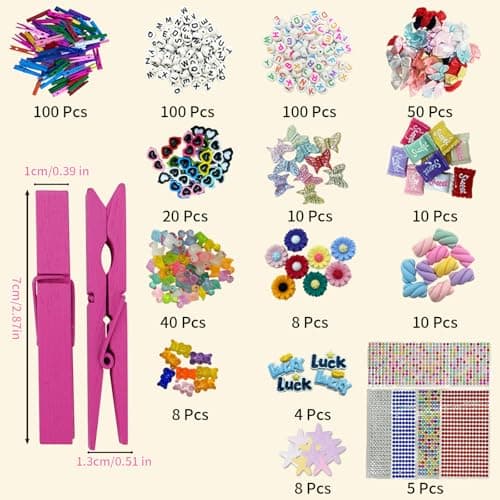 Cheer Pin Charms,100 Colored Clothes Pins Wooden with Mini Bows,Resin Ducks Charms & Self-Adhesive Glitter Cheer Spirit Stuff for Volleyball Bag Cheerleader Team - Thumbnail 2