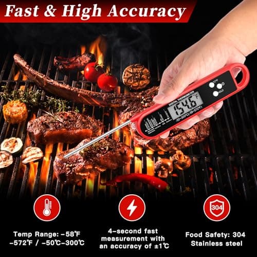 FDK Digital Meat Thermometer for Cooking and Grilling - Instant Read Food Thermometer with IP67 Waterproof, Strong Magnet and Calibration-Professional Kitchen BBQ Probe for Turkey, Steak, Men/Dad Gift - Thumbnail 2