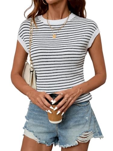 Women Knit Sweater Tops Cap Sleeve Summer Top 2026 Sleeveless Tank Tops Fashion Trendy Tshirts Clothes Fall Vest Charcoal Grey - Image 1