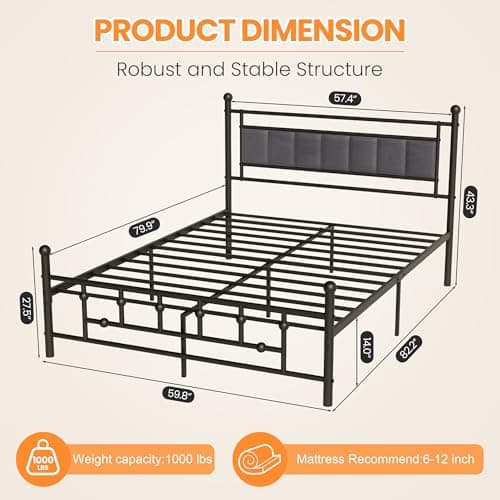 Luviyoo Queen Bed Frame with Headboard, Velvet Upholstered Platform Bed Frame Queen Size, Heavy Duty 13 Metal Slats Support, 14" Underbed Storage, No Box Spring Needed, Noise Free - Thumbnail 2