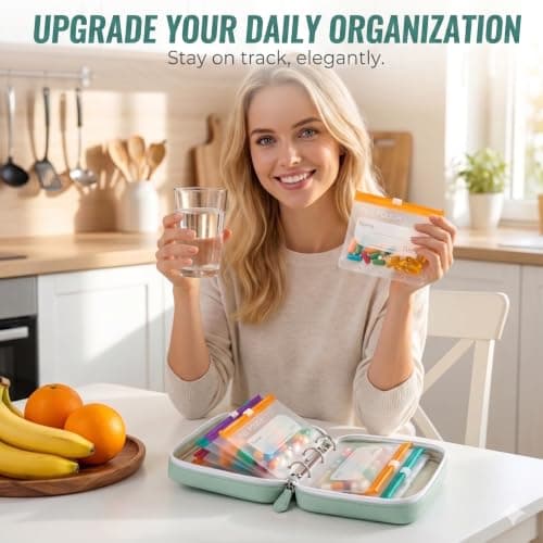 NeLiangIA Mint Green Weekly Pill Organizer, Waterproof Travel Medicine Organizer with 7 Color Pouches, Pastilleros para Medicamentos, Portable Travel Pill Organizer for Daily & Trip Use - Thumbnail 5