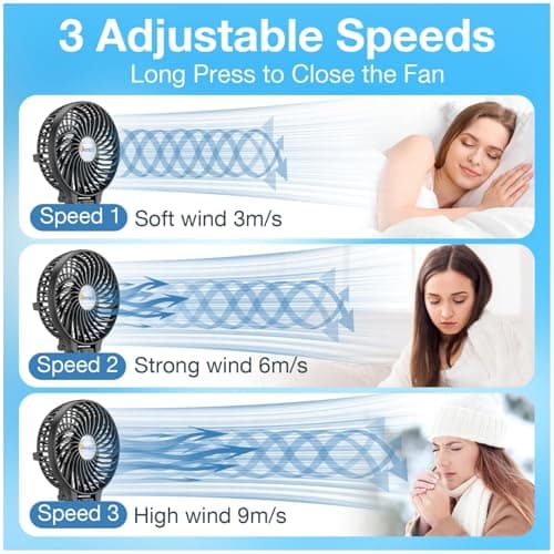 VersionTECH. Portable Handheld Fan, Powerful+Durable+4000mAh+180° Foldable, Mini Table Fans with USB Rechargeable Battery Operated Cooling Accessories for Personal Use, Travel, Office Black - Thumbnail 3