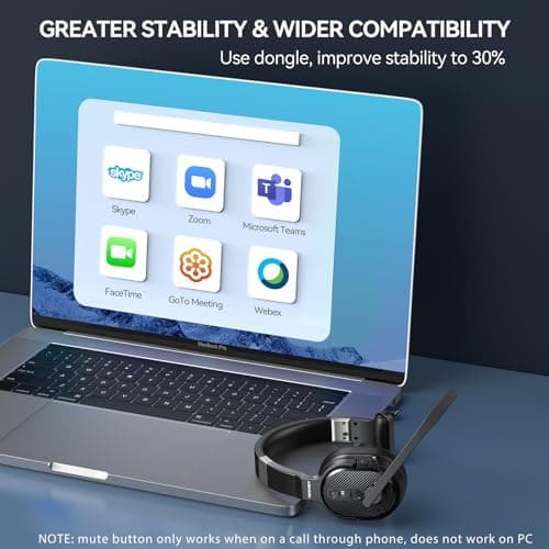 TECKNET Trucker Bluetooth Headset, Stable V5.2 & USB Dongle Connection, 70h Wireless Bluetooth Headsets with Mic and Mute, ENC Noise Canceling, Headset for Truck Drivers, Cell Phone, PC Comfort Office - Thumbnail 6