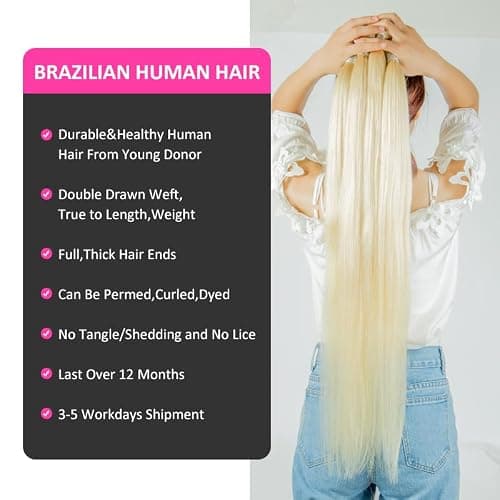 613 Blonde Bundles Human Hair 12A Grade Blonde Straight Hair 100% Unprocessed Brazilian Virgin 1 Bundle Remy Hair Extensions for Black Women 18 Inch - Thumbnail 4