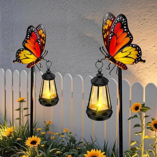 Solar Lights Outdoor Waterproof Butterfly Garden Decor,32.28in Garden Butterfly Stakes with Solar Lights,Birthday Gifts for Women Mom,Metal Decorative Lights for Yard Art Outside Patio Porch Lawn - Thumbnail 3